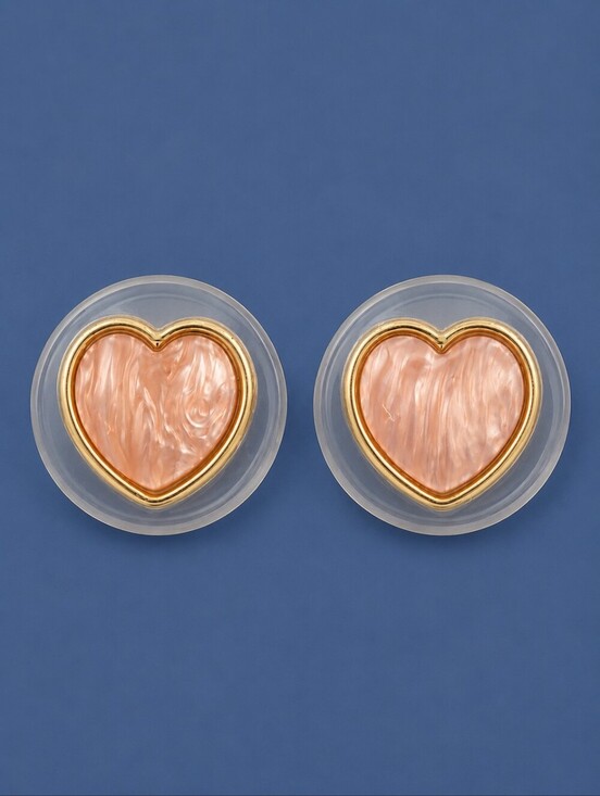 Vintage Jewelry - Vtg 1980s Statement Round Acrylic Pastel Marbled Pink Heart Post Earrings
